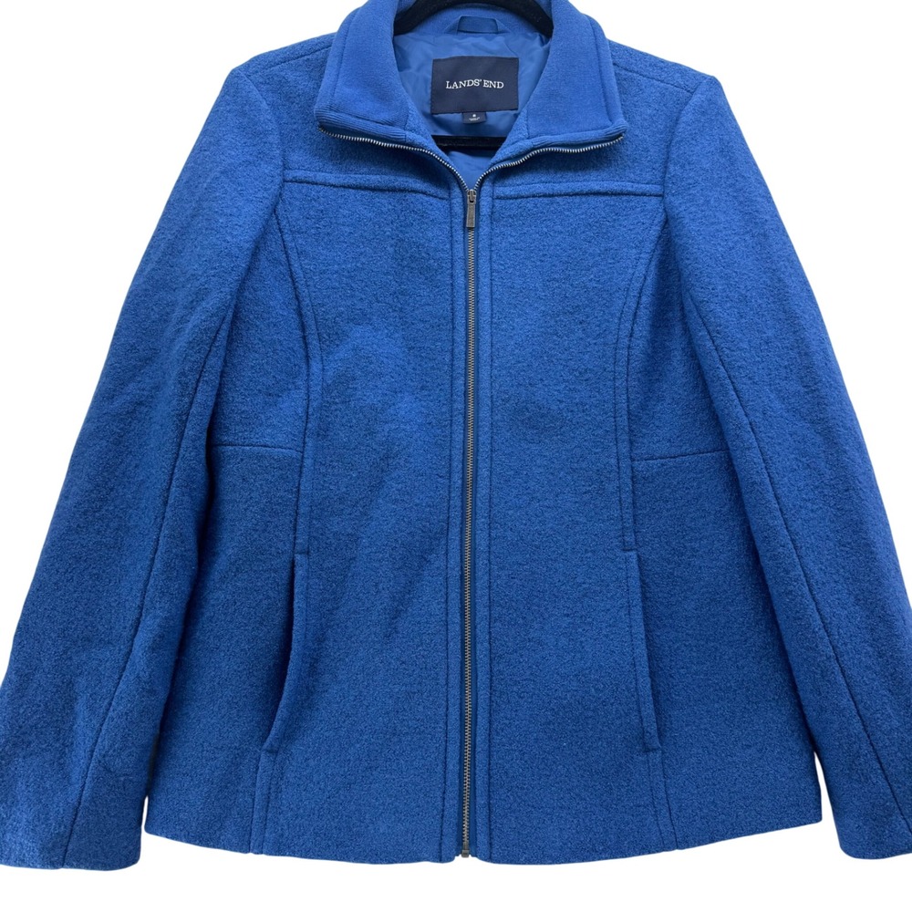 Lands' End Women's‎ 8 Blue Boiled Wool Blend Jacket Blazer Coat Full Zip Classic